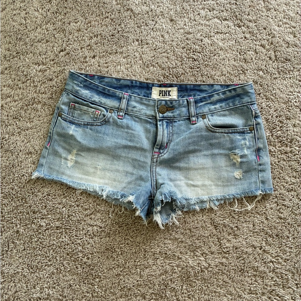 PINK Victoria's Secret Distressed Blue Denim Shorts